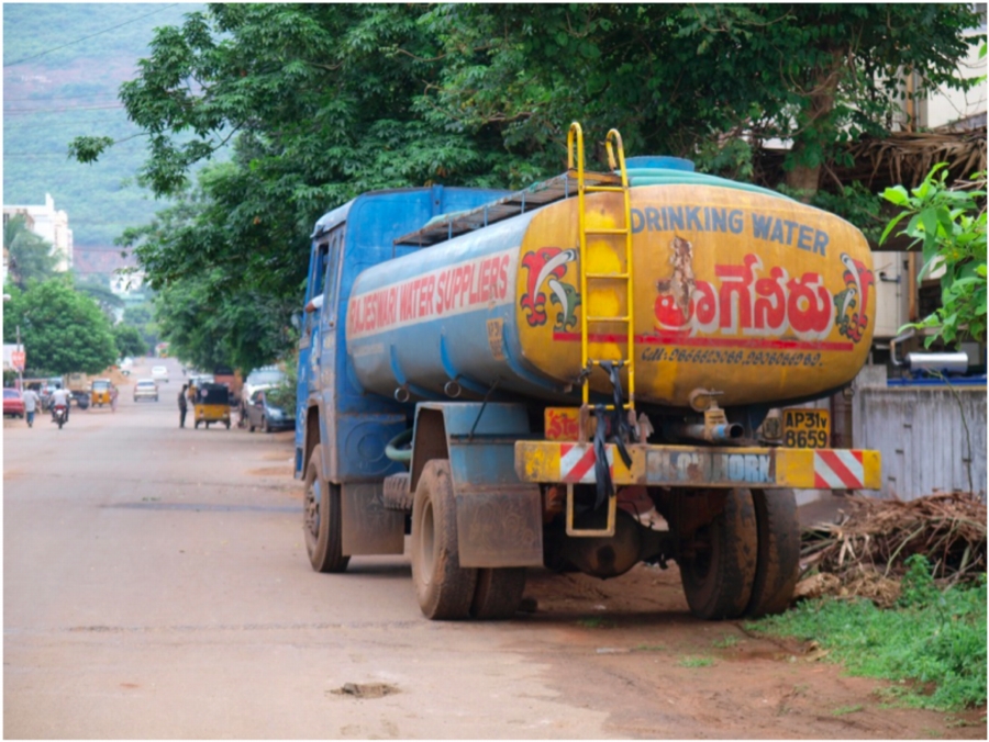 A private tanker supplying potable water in Visakhapatnam. Photo: Reuters